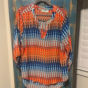 Cato Vibrant Orange and Blue Blouse